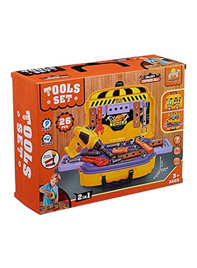 2-In-1 Bus-Shaped Tools Set Bag Toy For Boys - 26 Pieces